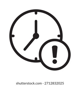 Hora del reloj con signo de exclamación. Icono de Caducar. Icono de fecha límite.