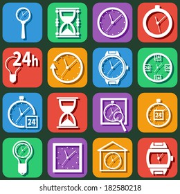 clock time flat design vector icons set