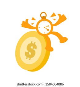 clock time and gold coin dollar economy cartoon doodle flat design style vector illustration 