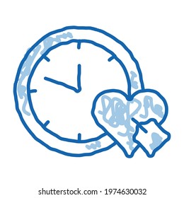 Clock Time Heart sketch icon vector. Hand drawn blue doodle line art Clock Time Heart sign. isolated symbol illustration