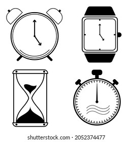 icono de reloj, hora, hora con estilo de contorno, signo o símbolo