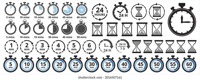 Clock time hourglass icon vector set. Timing minute schedule loop sign symbol illustration.