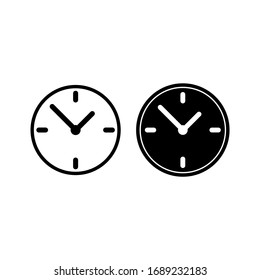 Clock time icon in black on an isolated white background. EPS 10.