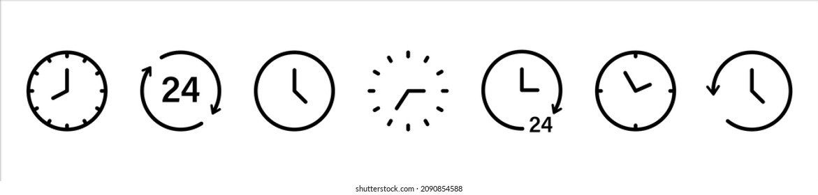 Clock time icon collection. Timekeeper countdown signs. Circle arrow icon. Stock vector 