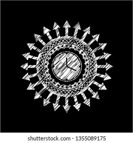 clock, time icon drawn on blackboard