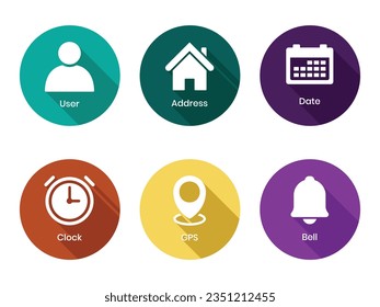 Clock Time Icon, Home Address Button, Pin Location Place, Bell Notification Reminder Icon, Date Calendar Symbol, Profile, Business Icon Set, User Interface, Official Hours, Deadline Design Elements