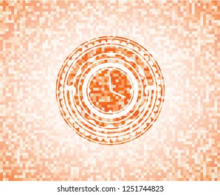 clock, time icon inside abstract orange mosaic emblem with background