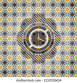 clock, time icon inside arabesque style emblem. arabic decoration.