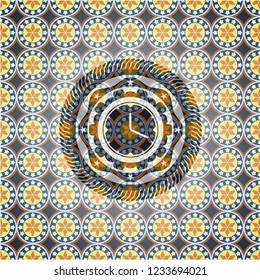 clock, time icon inside arabesque style emblem. arabic decoration.
