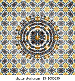 clock, time icon inside arabesque style badge. arabic decoration.