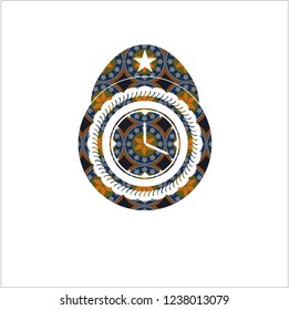 clock, time icon inside arabic emblem background. Arabesque decoration.