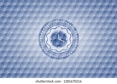 clock, time icon inside blue hexagon badge.