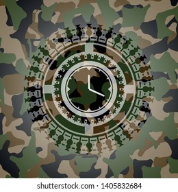 clock, time icon inside camouflage texture