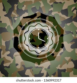clock, time icon inside camouflaged emblem