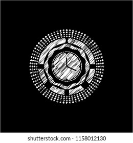 clock, time icon inside chalkboard emblem