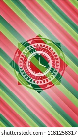 clock, time icon inside christmas colors style badge.