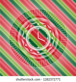 clock, time icon inside christmas colors style emblem.