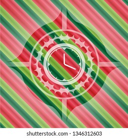 clock, time icon inside christmas colors style emblem.
