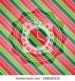 clock, time icon inside christmas colors badge.