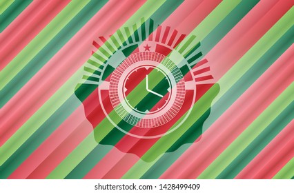 clock, time icon inside christmas badge.