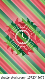 clock, time icon inside christmas emblem background.