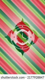 reloj, icono de tiempo dentro del emblema del estilo navideño. 