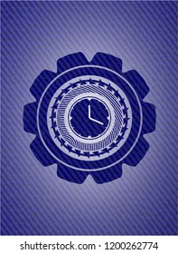clock, time icon inside emblem with jean texture