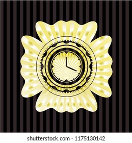 clock, time icon inside golden emblem
