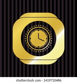 clock, time icon inside golden emblem