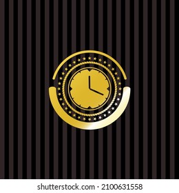clock, time icon inside golden emblem. 