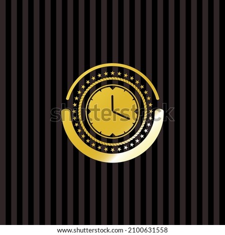 clock, time icon inside golden emblem. 