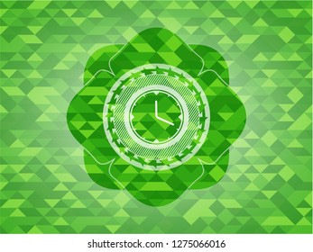 clock, time icon inside green mosaic emblem