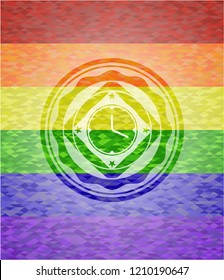 clock, time icon inside lgbt colors emblem 