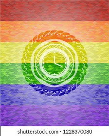 clock, time icon inside lgbt colors emblem 