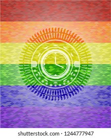 clock, time icon inside lgbt colors emblem 