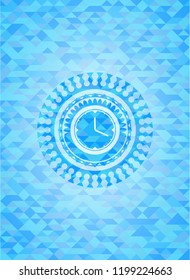 clock, time icon inside light blue mosaic emblem