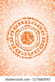 clock, time icon inside orange mosaic emblem with background