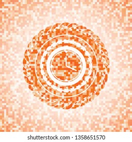 clock, time icon inside orange mosaic emblem with background