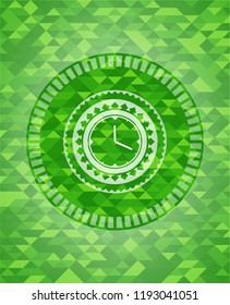 clock, time icon inside realistic green mosaic emblem