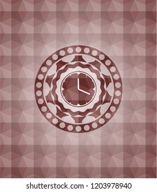 clock, time icon inside red polygonal badge. Seamless.
