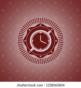 clock, time icon inside red emblem. Vintage.