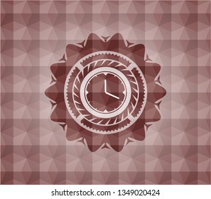 clock, time icon inside red badge with geometric pattern background. Seamless.