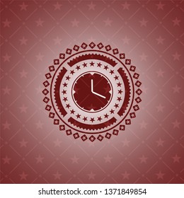 clock, time icon inside red emblem. Retro