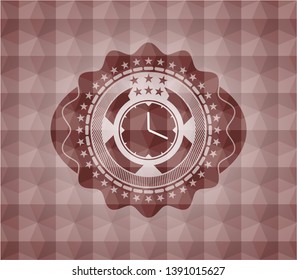 clock, time icon inside red badge with geometric pattern background. Seamless.