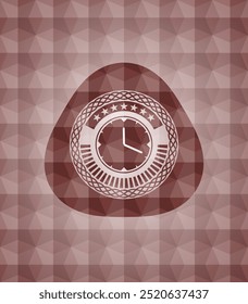 clock, time icon inside red seamless geometric badge. 