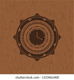 clock, time icon inside retro wooden emblem