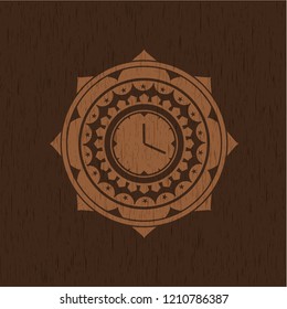clock, time icon inside retro wooden emblem