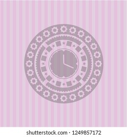 clock, time icon inside retro style pink emblem