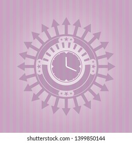 clock, time icon inside retro style pink emblem