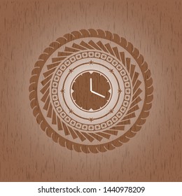 clock, time icon inside retro wooden emblem